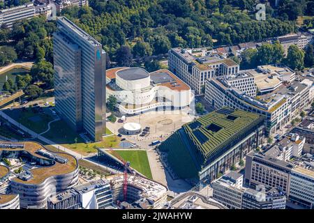 Luftaufnahme, Gustaf-Gründgens-Platz, Dreischeibenhaus, Düsseldorf Schauspielhaus, Baustelle Neubau Kö Bogen II, Green Shopping und offic Stockfoto