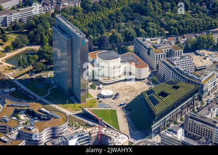 Luftaufnahme, Gustaf-Gründgens-Platz, Dreischeibenhaus, Düsseldorf Schauspielhaus, Baustelle Neubau Kö Bogen II, Green Shopping und offic Stockfoto