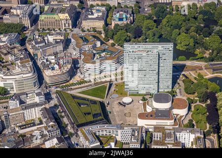 Luftaufnahme, Gustaf-Gründgens-Platz, Dreischeibenhaus, Düsseldorf Schauspielhaus, Baustelle Neubau Kö Bogen II, Green Shopping und offic Stockfoto