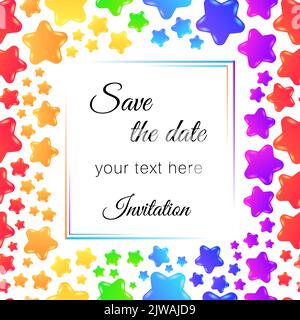 Abstrakter Sternenspektrum-Rahmen. Rahmen mit abstraktem Stern-Design in Spektrumanalyten mit Kopierraum. Stock Vektor