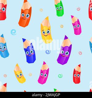 Seamless pattern with funny pencils. Cute cartoon style. Vector background. Stock Vektor