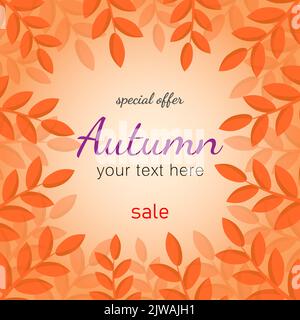 Herbst. Vektorgrafiken mit orangefarbenen Blättern. Hallo Herbst. Orangefarbene rote Blätter Rahmen Stock Vektor