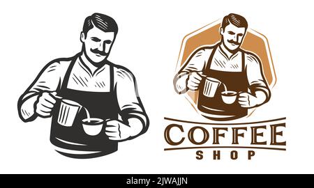 Barista-Logo-Vorlage für Cafés. Design-Vorlage für Restaurant- oder Café-Menü. Kaffee machen Logo Vektor Illustration Stock Vektor
