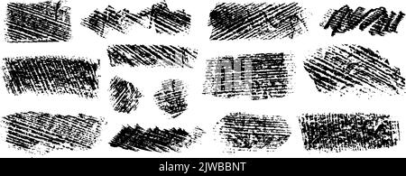 Schwarze breite Holzkohle-Striche mit Aufdruck-Textur. Stock Vektor