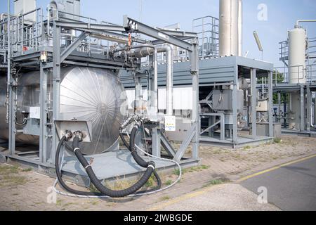 Vechta, Deutschland. 26. August 2022. Das Erdgasfeld Goldenstedt Z23 von ExxonMobil. (To dpa ''Kampf um jeden Kubikmeter': Deutsche Gasproduktion und ihre Grenzen') Quelle: Sina Schuldt/dpa/Alamy Live News Stockfoto