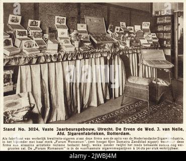 Stand Nr. 3024, fest Jaarbeursgebouw, Utrecht. De Erven de Wed. J. van Nelle, Abteilung Zigarrenfabriken, Rotterdam. Als Hersteller von wirklich hochwertigen Cents ist dieses Unternehmen an der Spitze der niederländischen Zigarrenindustrie ... Stockfoto