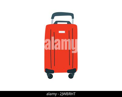 Großer Koffer aus Polycarbonat mit Rädern. Rotes Gepäck. Flaches Design von Reise- und Urlaubskonzept. Vektorgrafik Stock Vektor