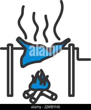 Symbol Für Das Braten Von Fleisch. Editierbare Fett Formatigte Kontur Mit Farbfüllungsdesign. Vektorgrafik. Stock Vektor