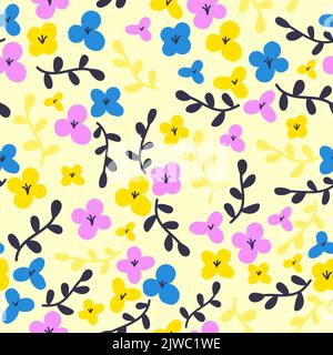 Nahtloses Blumenmuster im flachen Cartoon-Stil. Vektorgrafik Stock Vektor