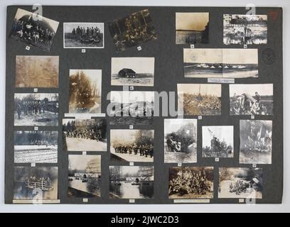 Bild von Seite 4 aus einem losen Fotoalbum der niederländischen Pfadfindervereinigung (N.P.V.), Department Utrecht, mit Fotos von: Das Osterlager Troep 2, Vendel 2 in Uddel im Jahr 1917 (60 bis 62 und 66 bis 67); unbekannt (63 bis 64); Das Pfingstlager in Soesterberg 1917 (65 und 74); eine Reise zu den Blumenzwiebelfeldern im Frühjahr 1918 (68 bis 71); unbekannt (72 bis 73 und 76 bis 78); das Osterlager in Bloemendaal (79 bis 81); Das Sommerlager der 4. Truppe im Jahr 1918 (82 bis 83) .n.b. 1927 wurde der Name Truppe in Gruppe geändert. Stockfoto