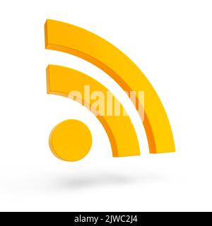 RSS - realistisches 3D Social-Media-Logo schwimmend isoliert auf weißem Hintergrund mit Schatten - 3D Render Stockfoto