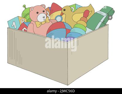 Spielzeug in Box Grafik Farbe isoliert Skizze Illustration Vektor Stock Vektor