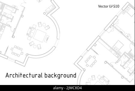 Architektonischer Hintergrund. Teil des architektonischen Projekts, Bauplan der Wohnung. Detaillierter Grundriß, Layout der Wohnung, Blaupause. Stock Vektor