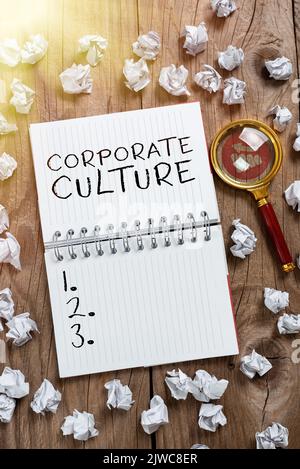 Handschriftentext Corporate CultureBeliefs und Ideen, die ein Unternehmen gemeinsame Werte hat. Internet-Konzept Überzeugungen und Ideen, die ein Unternehmen geteilt hat Stockfoto