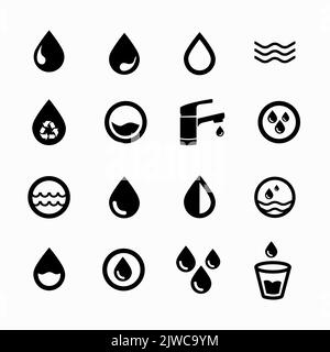 Wassertropfen Vektor-Icons-Set, moderne solide Symbol-Sammlung, gefüllte Stil Piktogramm-Pack. Schilder, Logo-Illustration. Stock Vektor