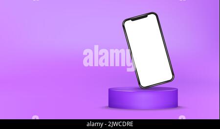 Smartphone auf Einem Podium Blank Display Mockup Isolated Studio Illustration Stock Vektor