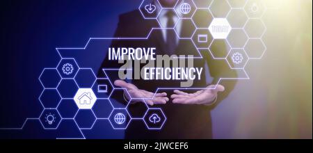 Textschild mit der Aufschrift „EffizienzverbesserungKompetenz in der Leistung bei geringstem Aufwand“. Konzeptfoto Kompetenz in Leistung mit geringstlichem Abfall Stockfoto