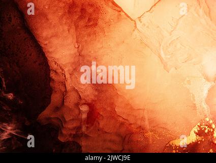 Orange Marmor Textur Alkohol Tinte Wasser rot heiß Stockfoto