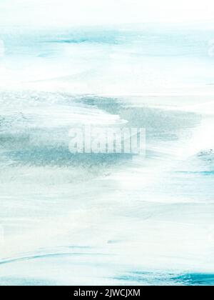 Abstrakte Meereslandschaft. Originalgemälde. Handgezeichnet, Impressionismus-Stil, blaue Farbtextur mit Kopierraum, Pinselstriche von Farbe, Kunsthintergrund Stockfoto