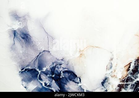 Marmor Hintergrund Acryl Tinte Wasser weiß blau Stockfoto