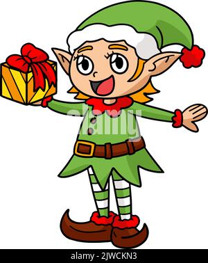Christmas Elf Cartoon Farbige Cliparts Illustration Stock Vektor