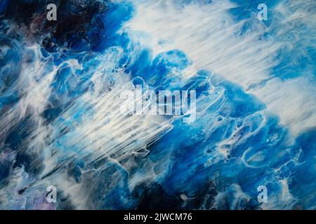 Acryl Tinte Wasser Marmor Textur blau weiß Strahlen Stockfoto