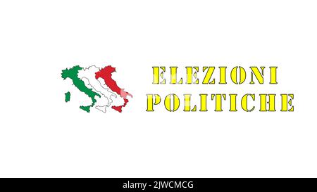 Italien: Drei Silhouetten von Italien, mit den Farben der Flagge, grafische Illustration mit den Worten "politische Wahlen". Stockfoto