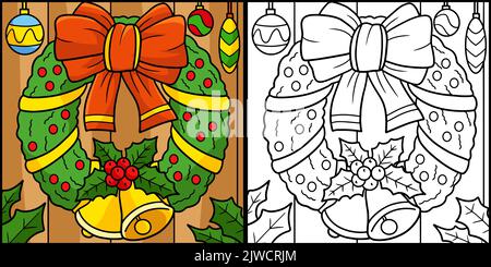 Weihnachtskranz Mit Bell Coloring Illustration Stock Vektor