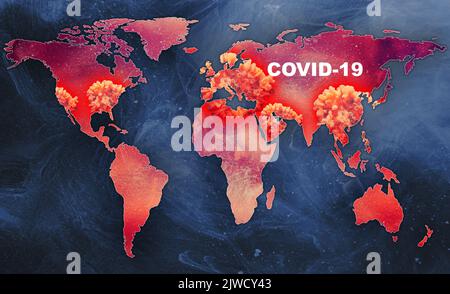 Covid-19 Pandemie Ausbruch Weltkarte 3D Rendering Stockfoto