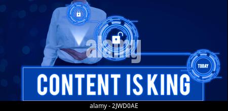 Schreiben Anzeigen von Text Content ist KingContent ist das Herzstück der heutigen Marketingstrategien. Business Showcase Inhalte sind das Herz der heutigen Zeit Stockfoto