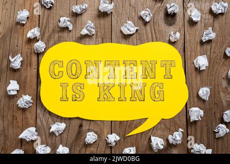 Schreiben Anzeigen von Text Content ist KingContent ist das Herzstück der heutigen Marketingstrategien. Word for Content ist das Herzstück des heutigen Marketings Stockfoto