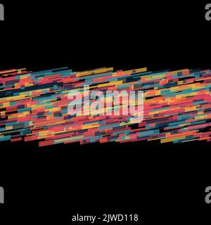 Abstrakte geometrische Geschwindigkeit Linie Multi Neon farbige Fackeln Formen und Gitter auf einem isolierten schwarzen Hintergrund in der Mitte Licht Spuren Stockfoto