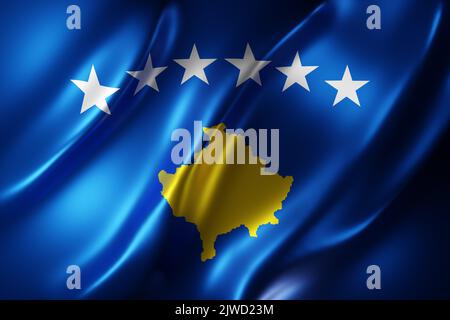 3d-Darstellung eines Details einer silbernen Kosovo-Flagge Stockfoto