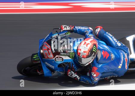 Misano Adriatico, Italien. 03. September 2022. 42 Alex RINS (Team Suzuki Ecstar) während des Gran Premio di San Marino e della Riviera di Rimini Qualifying Moto GP, MotoGP World Championship in Misano Adriatico, Italien, September 03 2022 Credit: Independent Photo Agency/Alamy Live News Stockfoto