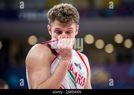 Tiflis, Georgien, 4.. September 2022. Aleksandar Vezenkov aus Bulgarien reagiert während des FIBA EuroBasket 2022-Gruppengleichs Zwischen Bulgarien und Montenegro in der Tbilisi Arena in Tiflis, Georgien. 4. September 2022. Kredit: Nikola Krstic/Alamy Stockfoto