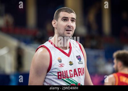 Tiflis, Georgien, 4.. September 2022. Andrey Ivanov aus Bulgarien reagiert während des FIBA EuroBasket 2022-Gruppengleichs Zwischen Bulgarien und Montenegro in der Tbilisi Arena in Tiflis, Georgien. 4. September 2022. Kredit: Nikola Krstic/Alamy Stockfoto