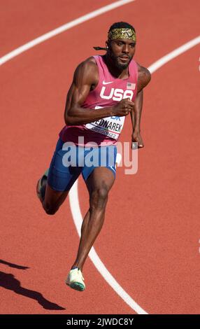 Kenneth Bednarek aus den USA, der am 18.. Juli bei den Leichtathletik-Weltmeisterschaften in Hayward Field, Eugene, Oregon, USA in den 200m Läufen der Männer antritt Stockfoto