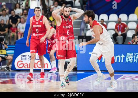 Tiflis, Georgien, 4.. September 2022. Kakhaber Jintcharadze aus Georgien reagiert während der FIBA EuroBasket 2022-Gruppe Ein Spiel zwischen der Türkei und Georgien in der Tbilisi Arena in Tiflis, Georgien. 4. September 2022. Kredit: Nikola Krstic/Alamy Stockfoto