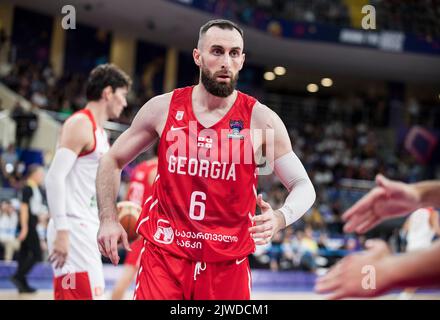 Tiflis, Georgien, 4.. September 2022. Kakhaber Jintcharadze aus Georgien reagiert während der FIBA EuroBasket 2022-Gruppe Ein Spiel zwischen der Türkei und Georgien in der Tbilisi Arena in Tiflis, Georgien. 4. September 2022. Kredit: Nikola Krstic/Alamy Stockfoto