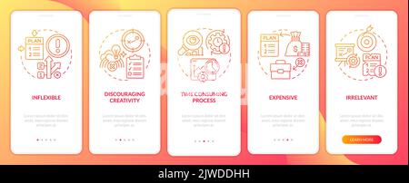 Nachteile der Planung von Red Gradient Onboarding mobile App Bildschirm Stock Vektor