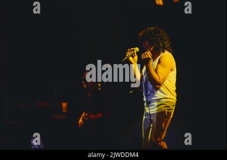 Deep Purple, englische Hard Rock, Heavy Metal Band, Sänger Ian Gillian, Konzert in Deutschland, 1987. Deep Purple, englischer Hard Rock, Heavy Metal Band, Sänger Ian Gillian, Konzert in Deutschland, 1987. Stockfoto