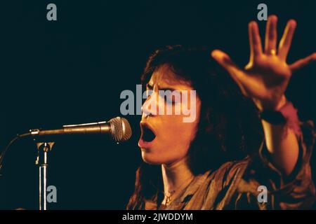 Patti Smith, amerikanische Punk und Rock Sängerin, gilt als Godmother of Punk, hier bei einem Konzert, um 1978. Patti Smith, amerikanische Punk- und Rock-Singer-Songwriterin und Texterin, wird sie auch genannt: The Godmother of Punk, hier bei einem Konzert, um 1978. Stockfoto
