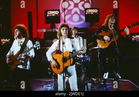 Disco, ZDF Musiksendung, Deutschland, 1978, Auftritt der britischen Pop Rock Band Smokie, mit Sänger Chris Norman. Disco, TV-Musikshow, Deutschland, 1978, Auftritt der britischen Pop Rock Band Smokie, mit Sänger Chris Norman. Stockfoto