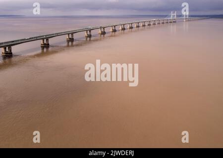 Luftaufnahme der Prince of wales Brücke über den Fluss severn zwischen england und wales Stockfoto