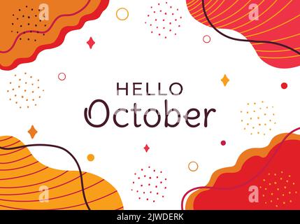 Hallo Oktober Floral Abstract Typografie Social Media Post Vektor Illustration. Memphis Muster Design horizontalen Hintergrund. Grußkartenangebot Stock Vektor