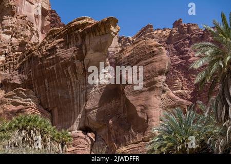 Spektakuläre Felswand Wadi Disah Tabuk Provinz Saudi-Arabien 1 Stockfoto