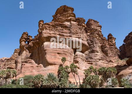 Spektakuläre Felswand Wadi Disah Tabuk Provinz Saudi-Arabien Stockfoto