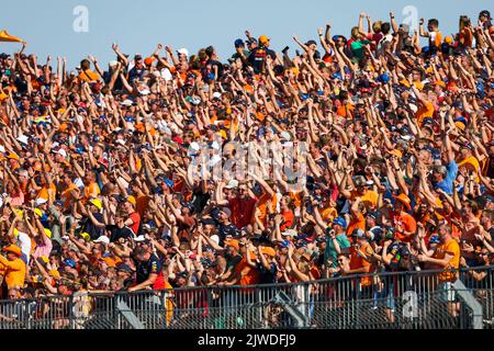 Die Fans von Max Verstappen schmeissen die Tribünen während des Formel 1 Heineken Dutch Grand Prix 2022, 15. Lauf der FIA Formel 1 Weltmeisterschaft 2022 vom 2. Bis 4. September 2022 auf dem Zandvoort Circuit, in den Niederlanden, Belgien - Foto: Florent Gooden / Dppi/DPPI/LiveMedia Stockfoto