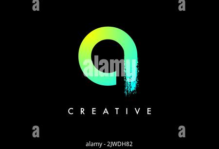 Buchstabe A Logo Icon Design mit abgerundeter Form und künstlerischen Pinsel Konturenenden. Buchstabe A in Grün Blau Electric lebendige Farbe Vektor Illustration. Stock Vektor