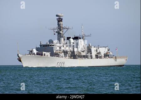 HMS Lancaster (F229) ist eine Fregatte vom Typ 23, die von der Royal Navy betrieben wird. Stockfoto